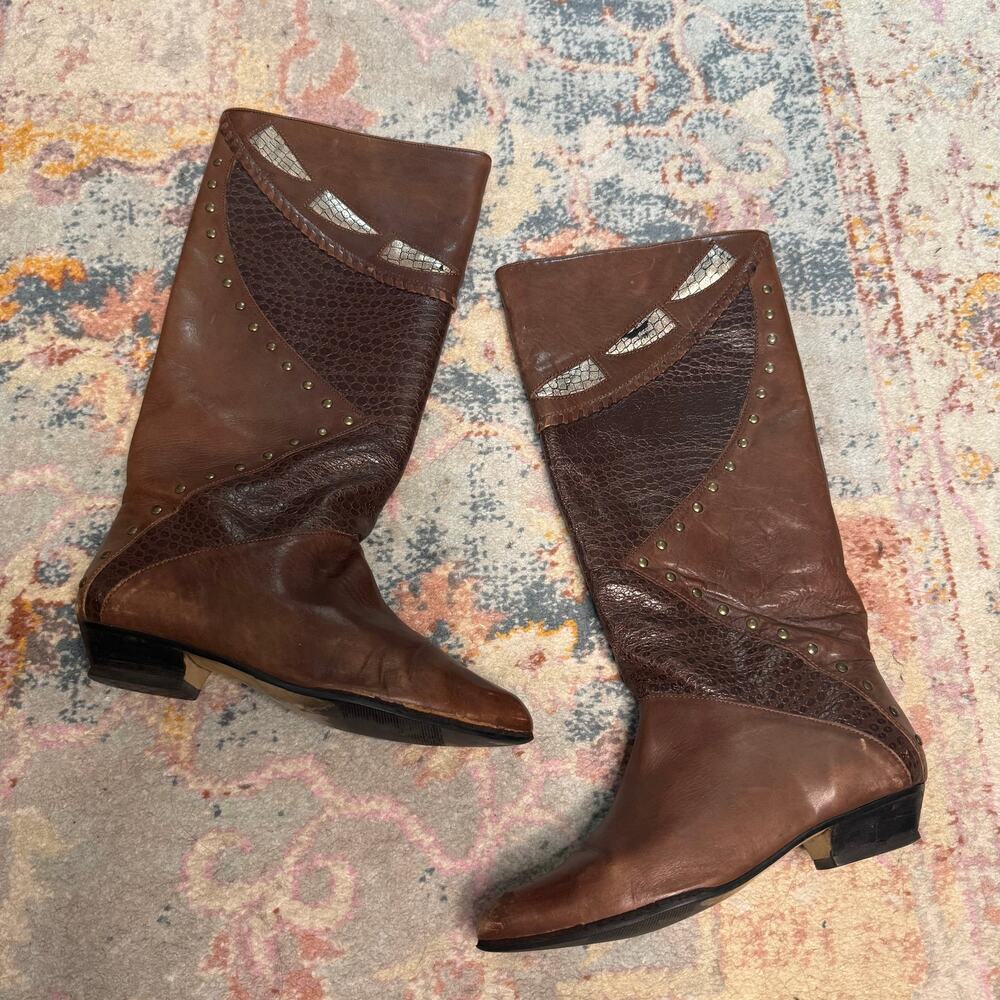 Vintage 80s / 90s brown leather studded boots